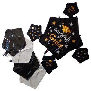Graduation Themed Black & Gold 5pcs Foil Balloons Set